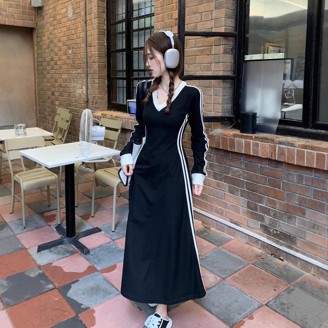 

Plus Size Women s Striped V-Neck Long Sleeve A-Line Midi Dress XXXL