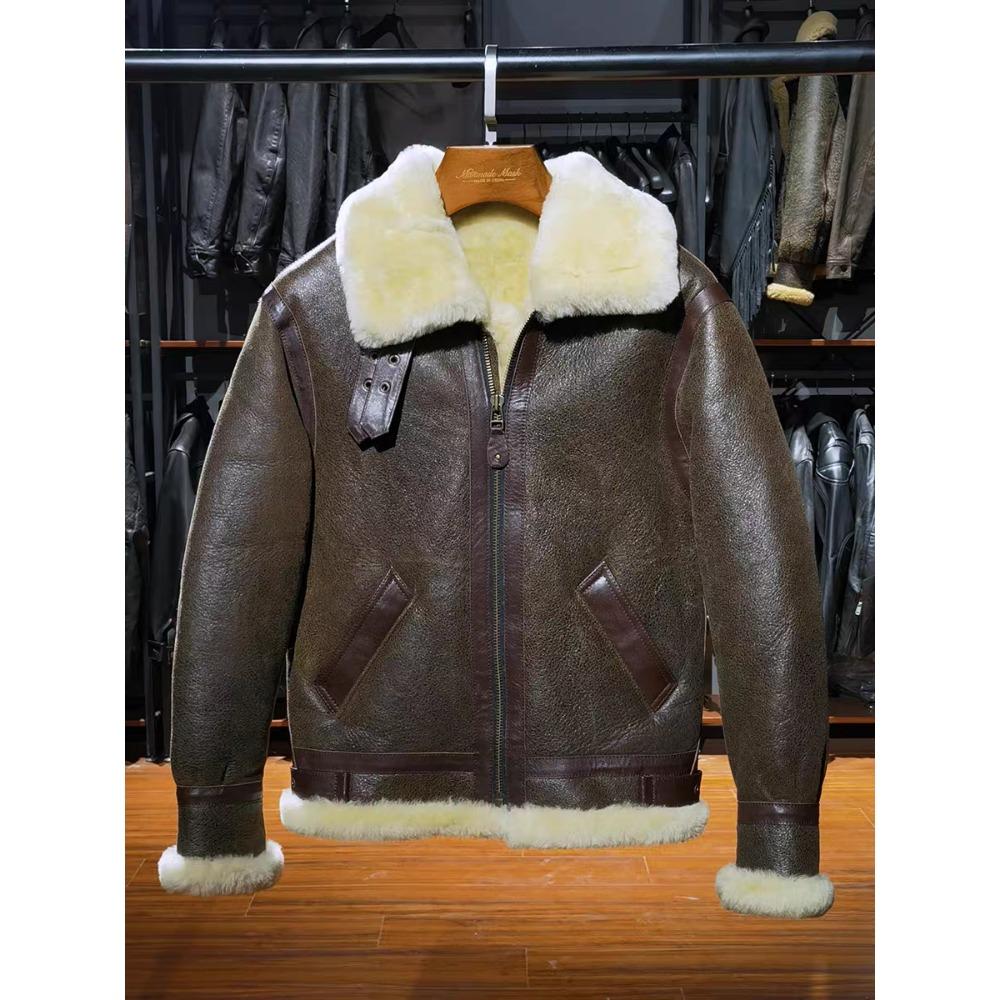 

Зимняя модная мужская куртка из натуральной овчины 2024 года из натуральной овчины с шерстяной подкладкой в винтажном стиле для мотоциклистов XXXXXL XL