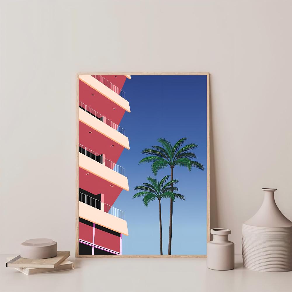 1pc Japan Beach City Summer Hiroshi Nagai Vaporwave Poster HD Posters Home Room Bar Cafe Decor Art Wall Painting Picture