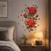 Botanical Wall Decoration for Living Room Red Rose Sticker, Watercolor Floral Peel and Stick Decal Boho Style Art Bedroom, Self-Adhesive Removable