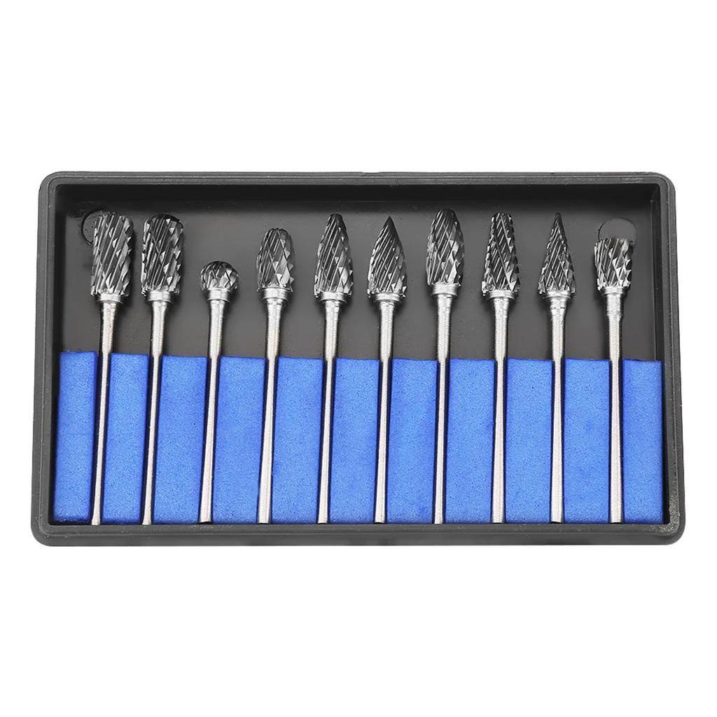 Double Edged   Cutter, 10pcs Tungsten Carbide Steel Burrs, 3*6mm High Hardness Carving Tool Set for Cast Iron, Metal Carving, Shaping with