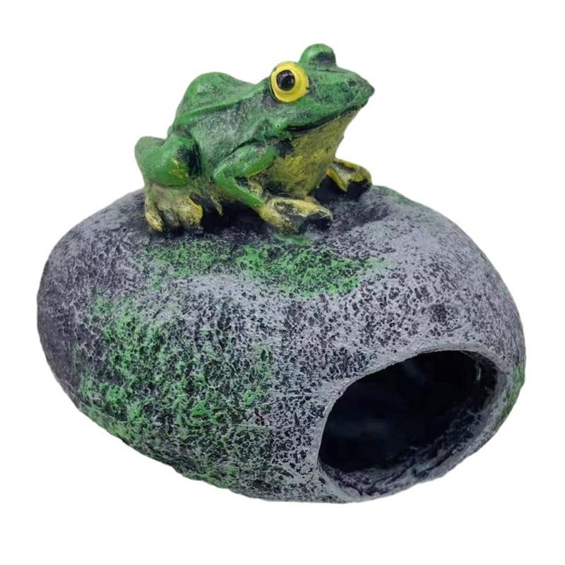 Fishtanks Decoration Resin Frogs Sign Figurine Shelter Cave Decorative Statue Fishtanks Fish Shelter Landscaping Hideouts