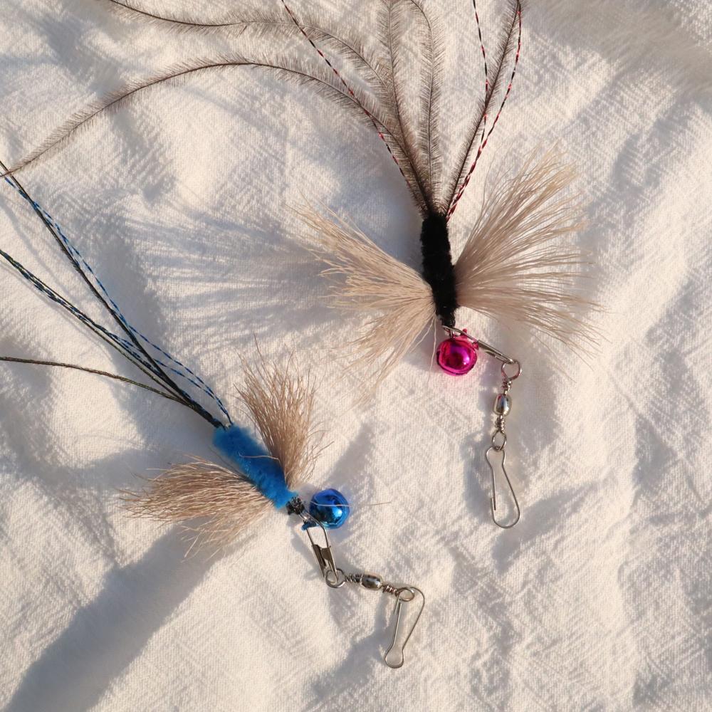 2pcs Blue Simulation Insect Cat Teaser Stick for Change Heads Cat Toys Tassel Pet Toy Supplies