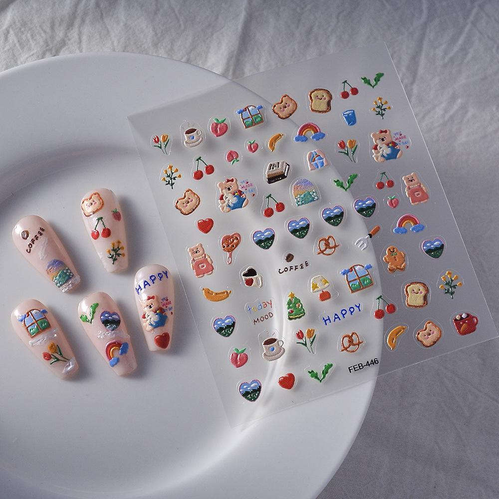 Vibrant Rainbow Flower 5D Nail Art Stickers - Cartoon Star & Small Patterns, Long-Lasting & Waterproof for Kids