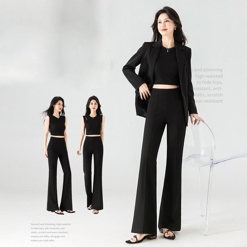 

Women s Black High-Waisted Micro-Flare Pants - Stylish Wide-Leg, Non-Sticky Spring/Summer 2026 Fashion M (48-53kg) чёрный
