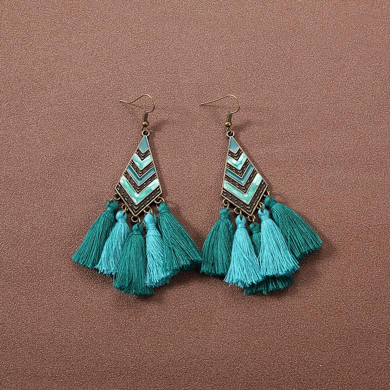 Handmade Retro Bohemian Ethnic Tassel Earrings for Women, Long Thai Style