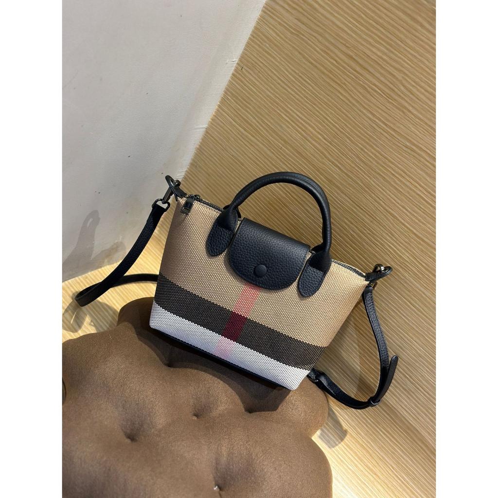 Cowhide Niche Versatile Women's Bag Shoulder Messenger Bag Simple and Fashionable Plaid Women's Bag Small Shell Bag