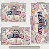 2D Candyland Birthday Backdrop, Pastel Rainbow, Lollipops and Cake Background Cloth