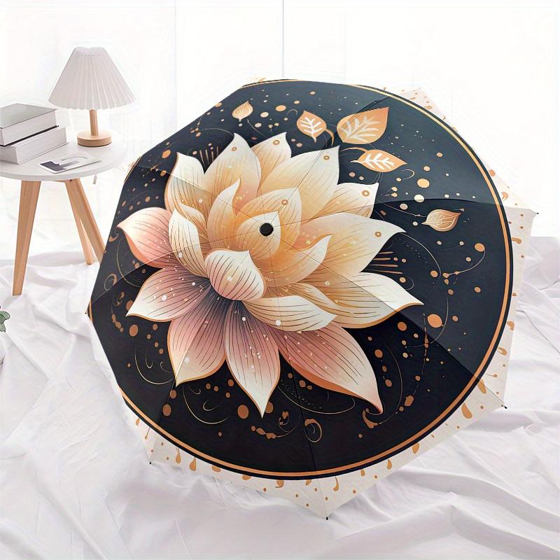 Elegant Lotus Flower Mandala Wall Art DecorUmbrellaPortable 3-Fold Compact Umbrella for Men & Women Gift