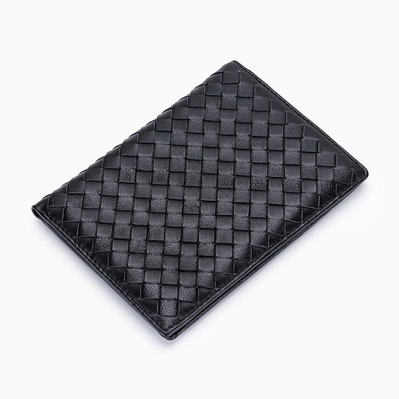 Кошельки из натуральной кожи для женщин/мужчин, плетеный кошелек ручной работы из овчины, вместительный вязаный держатель для паспорта и карт из овчины чёрный