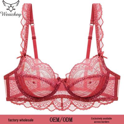 Ultra-Thin Transparent Lace Bra: Anti-Sag, Plus Size, Minimizes Bust Appearance