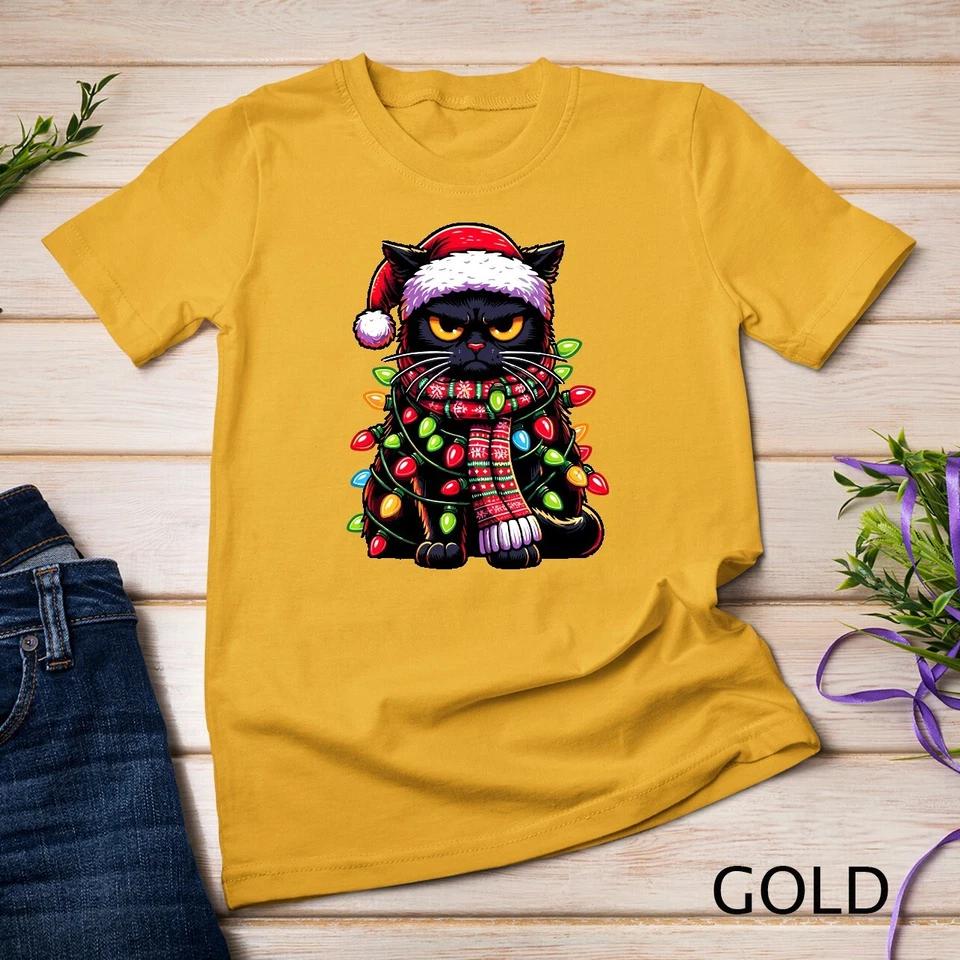 Grumpy Black Cat Meowy Xmas Christmas Outfit Cat Dad Cat Mom Unisex T-shirt 2 XL