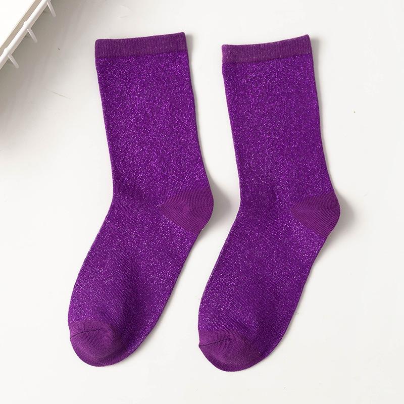 Colorful Japanese Style Metallic Thread Glitter Sparkle Crew Socks Shiny Pearl Black  Pink Cute Kawaii Gift Designer Christmas
