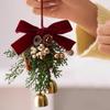 Red/Green Christmas Velvet Bow Bell Festive Jingle Bells Door Hanging Christmas Chime Bell Crisp Sound Pine Cone Bell Pendant