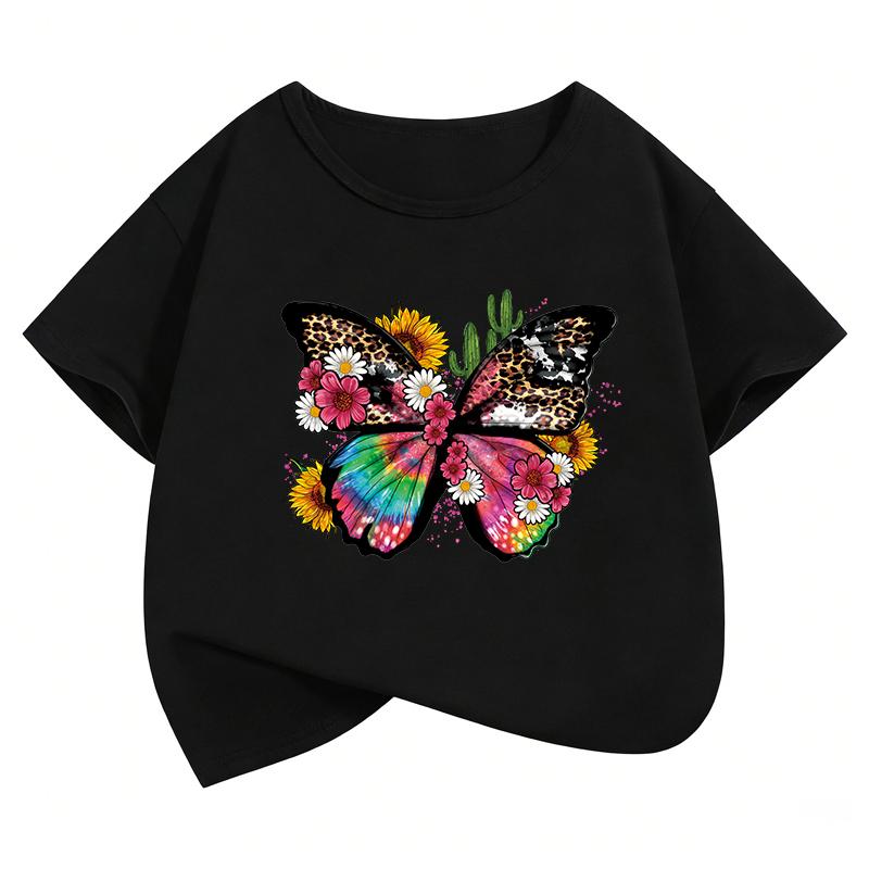 Y2k Butterfly Design T-Shirt Printed T Shirt Girls' Manga Short Sleeve Tops T-Shirts Cute Boys Kids Clothing Summer Spring