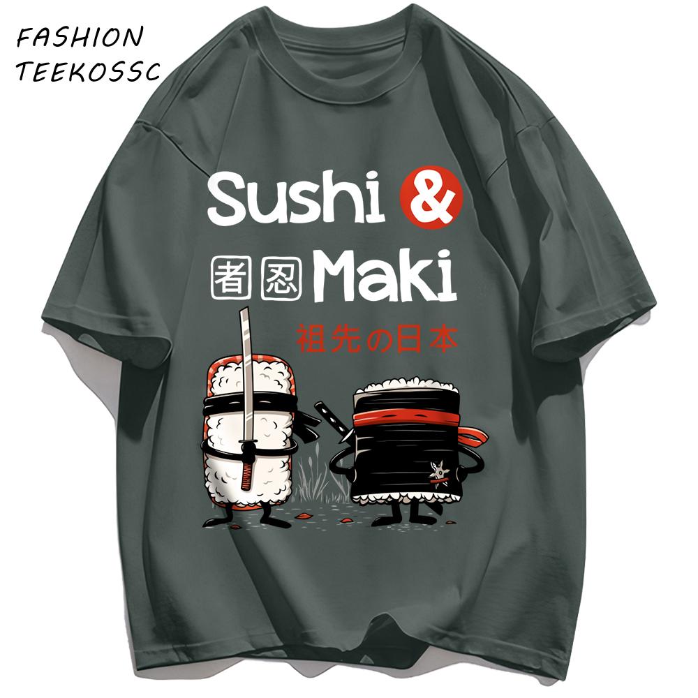 Sushi MakiS Japanese Cuisine Printing Men T Shirt Colour Casual Tops Cotton Trendy Tee Shirts Hip Hop Crewneck Man Clothes
