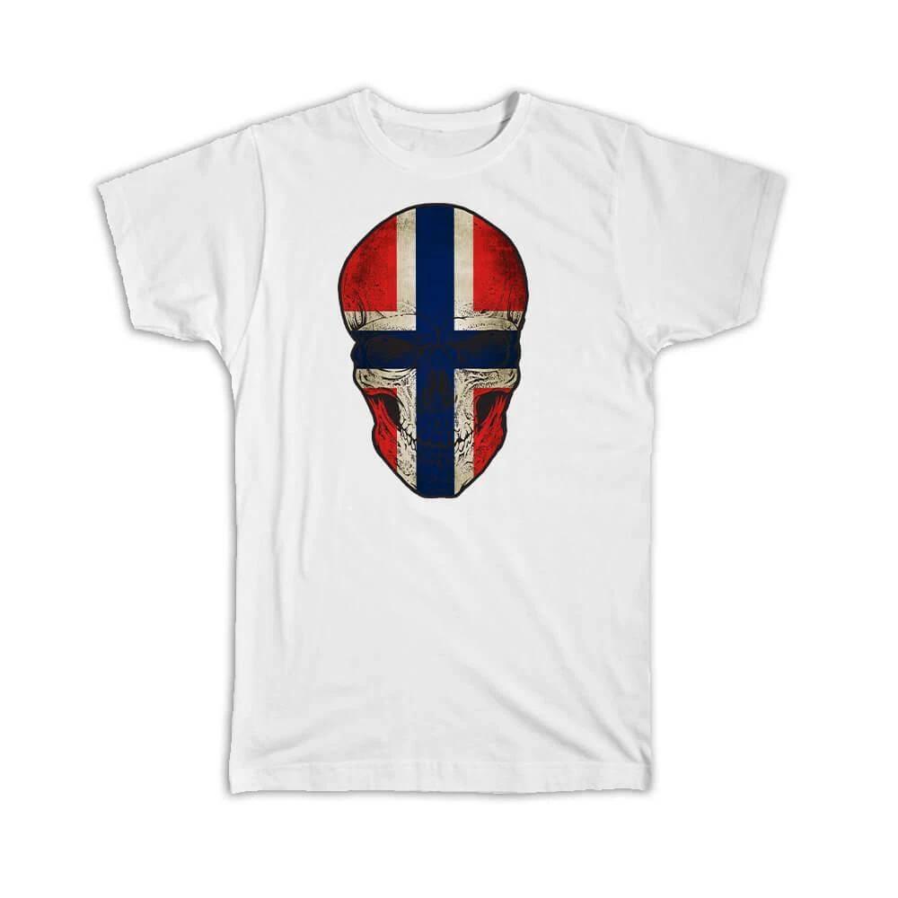Gift T-Shirt : Norway Flag Skull Norwegian National Colors M