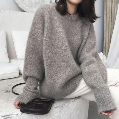 Lazy Style Loose Women's Sweater Autumn Winter Outer Wear Versatile Pullover Crew Neck Base Layer Thickened Knitwear