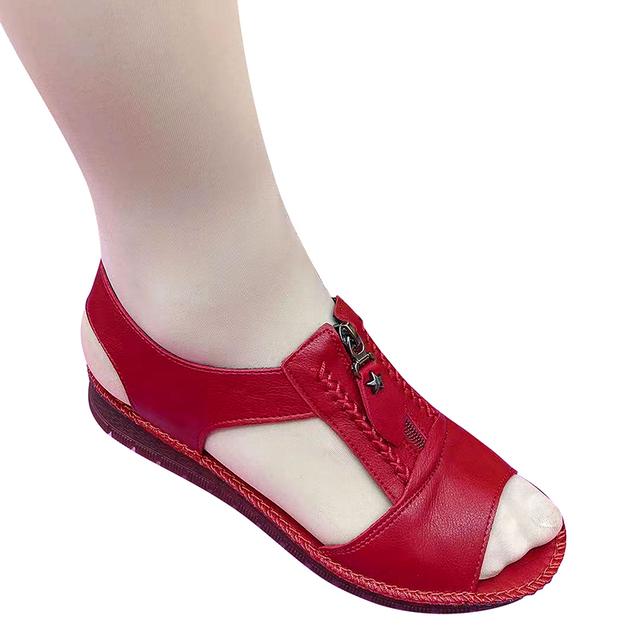 

Новые женские сандалии на молнии на плоской подошве из мягкой искусственной кожи, удобные сандалии, летняя повседневная обувь для мам, однотонные сандалии De Mujer 37 красный