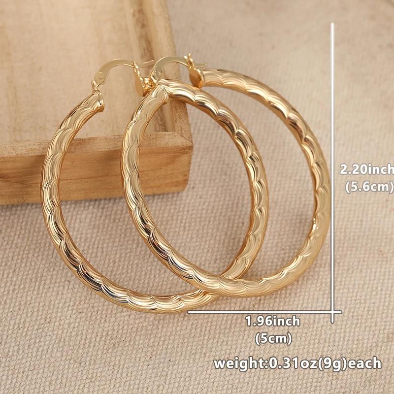 New Women's Ring Gold Plated Wave Pattern Earrings Round Earrings Luxury Jewelry Wedding Anniversary Gift