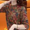 Elegant Age-Reducing Printed Long Sleeve Velvet Top - Slim Fit for Autumn/Winter