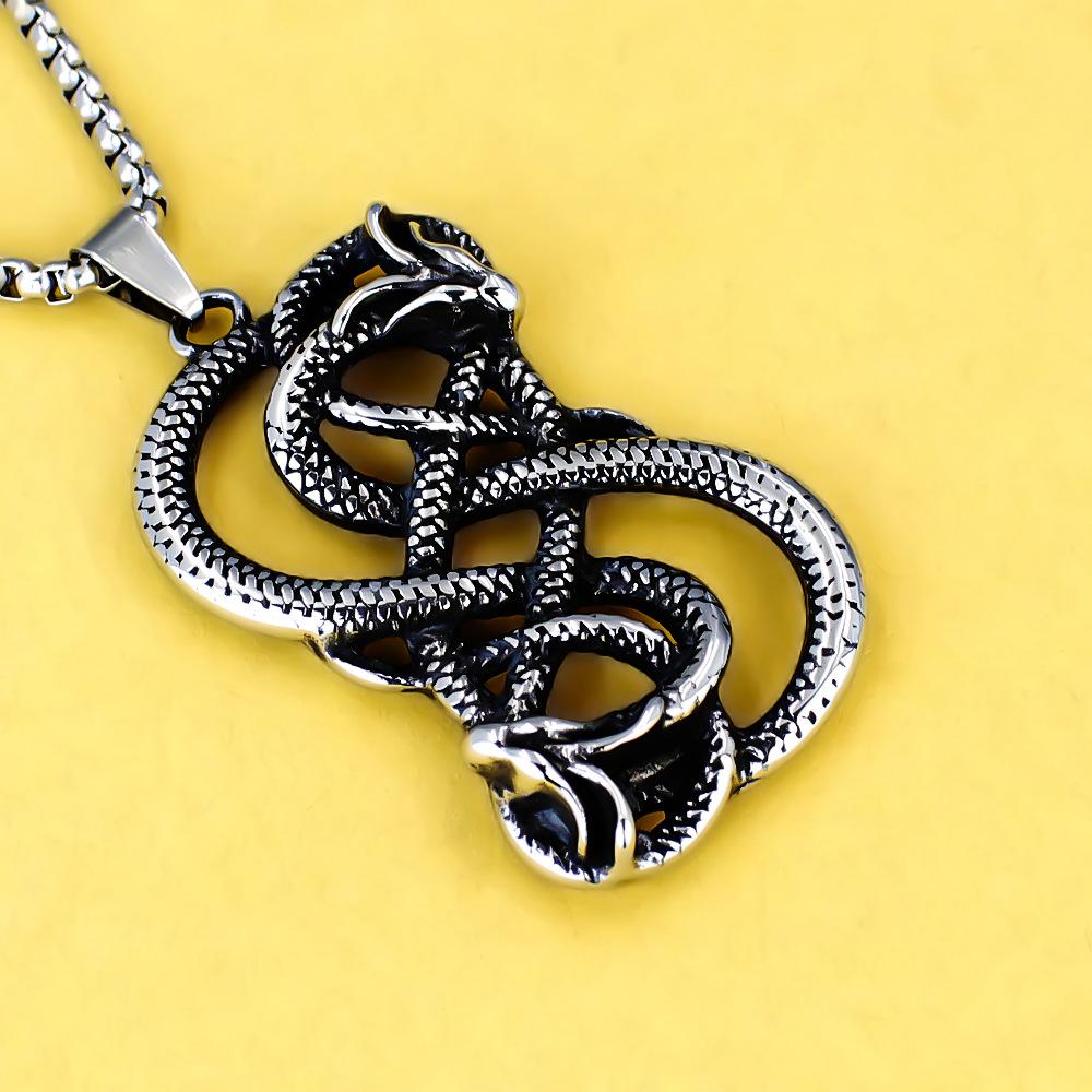 Necklace Nordic Viking Double Dragon Surround Men's Pendant