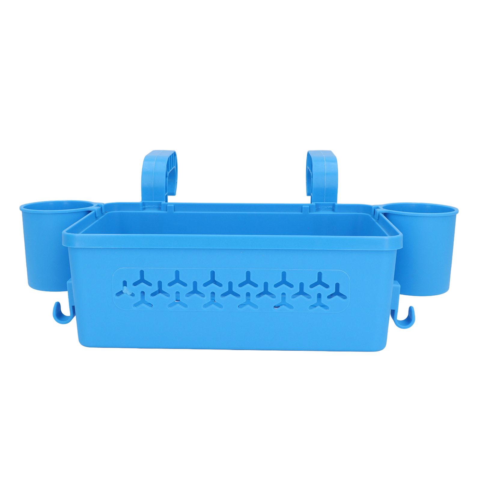 

Poolside Storage Basket with Cup Holder Thickened Plastic 22lb Load Bearing Hollow Swimming Pool Hanging Storage Basket for Goggles Towels Phones