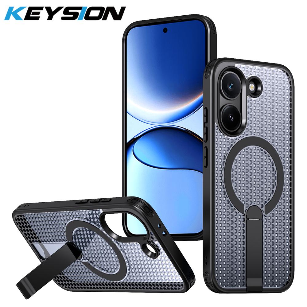 

KEYSION Сквозной чехол с охлаждением для MagSafe для Xiaomi POCO X8 Pro Max Магнитное охлаждение Скрытая подставка Ударопрочный чехол для телефона for POCO X8 Pro чёрный