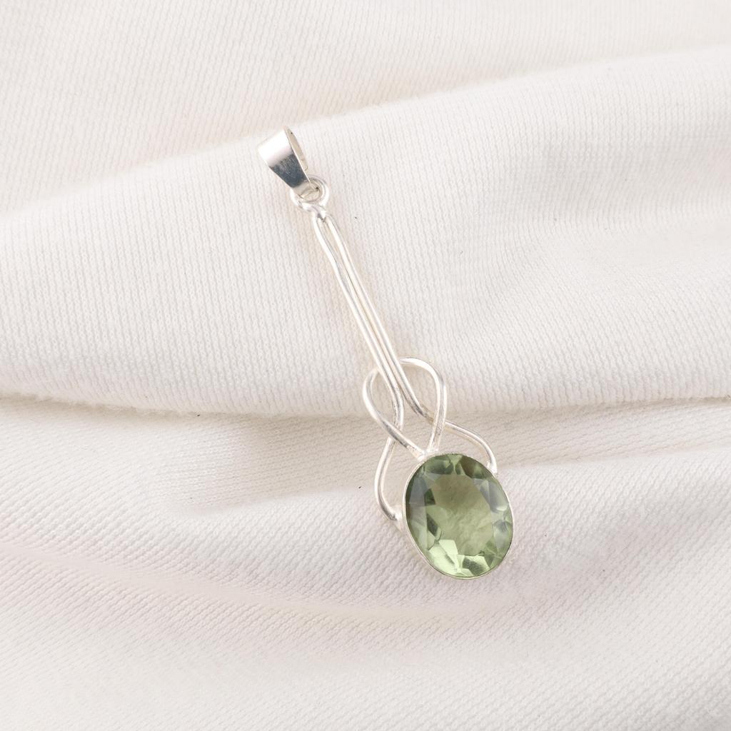 Green Amethyst Gemstone 925 Sterling Silver Handmade Wonderful Jewelry Pendant