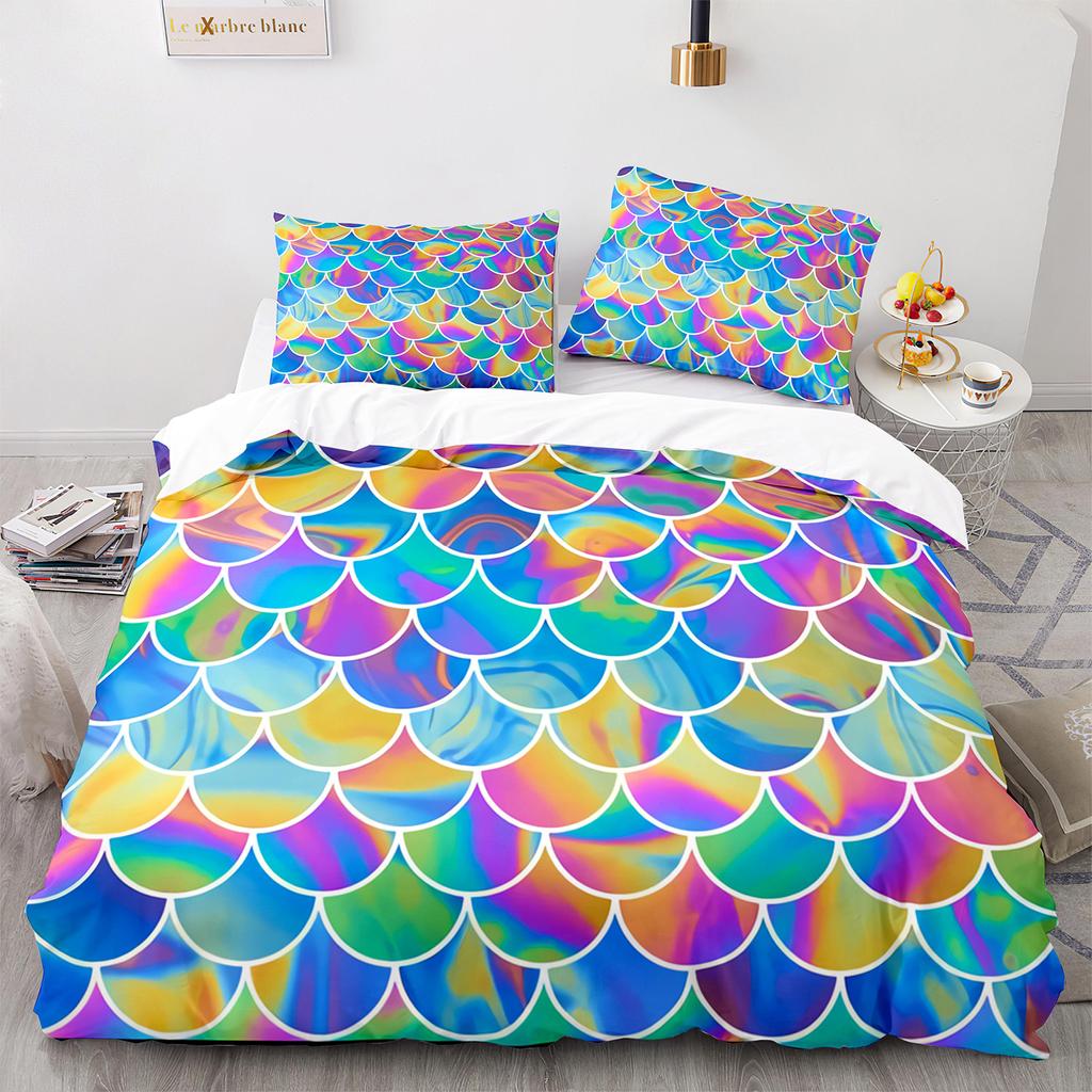 Cheap 3D Fish Scale Bedding Set Shiny Duvet Cover 2/3 Pieces DE135 * 200 Full Size Girls' Room