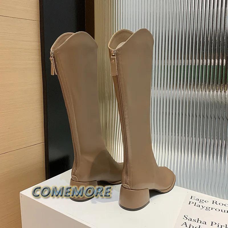 Fashion 2025 Fashion Women‘s Boots Soft Leather Knee High Boots Women Zipper Female Square Heel Woman Shoes Autumn Winter Knight Boot PU