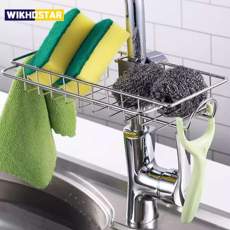 Kitchen Stainless Steel Sink Drain Rack Removable Hanging Storage Rack Faucet Rack Kitchen Sponge Dishcloth Storage Accessories