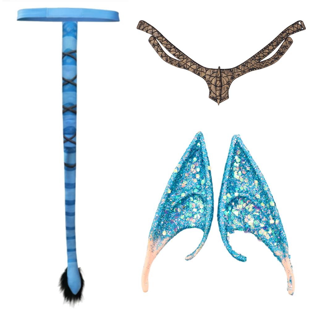 Avatar The Way of Water Neytiri Jake Sully Staart Cosplay Kostuum Accessoires Tattoo Sticker Elf Oorbellen Halloween Pak Prop Cadeau blue