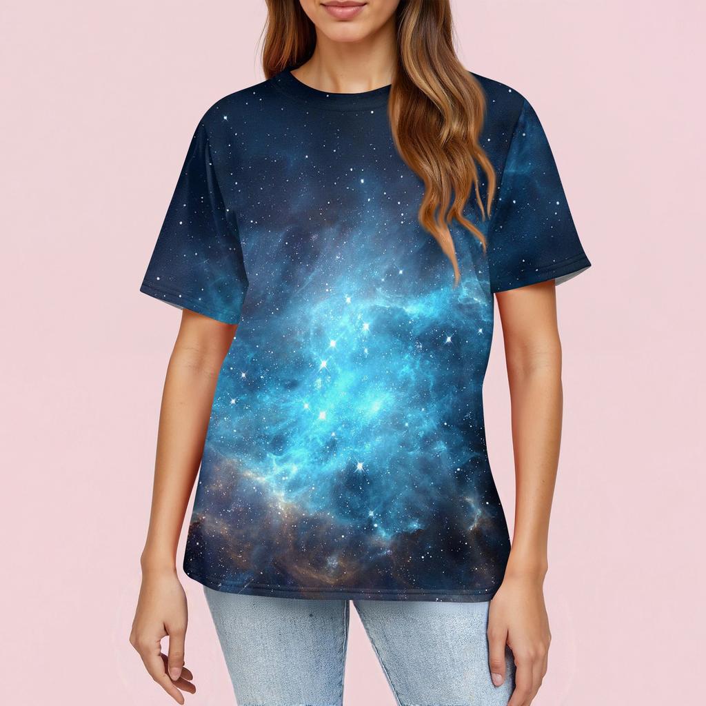 Women's Fashionable Casual Short Sleeve Print Round Neck Pullover Top