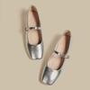 Silver Mary Jane Shoes 2025 Spring and Autumn New Light Mouth High Sense Low Thick Heel Small Leather Shoes French Flat Sole Shoes Women