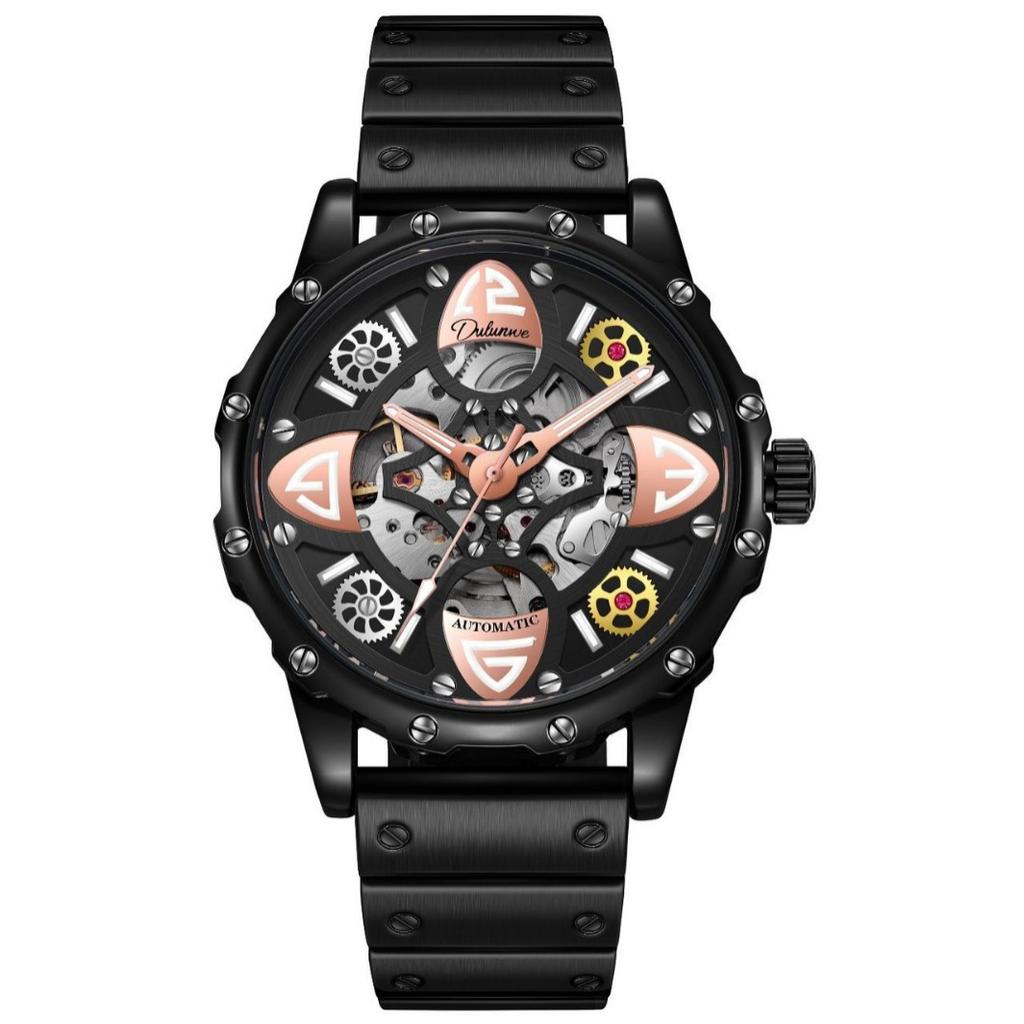 Herren-Automatik-Armbanduhr aus Legierung mit Edelstahlarmband, 30M Wasserdichtigkeit, Leuchtzeiger und Zifferblatt, für Freizeit, Business und Sport