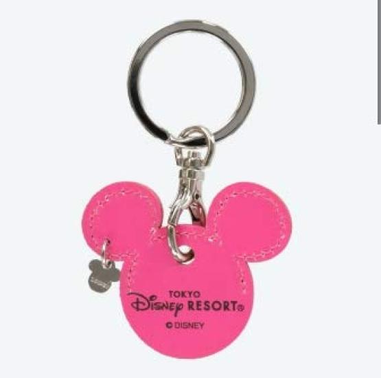 Disney Mickey Key Chain Cowhide Pink Key Cover Key Holder Mickey Mouse Charm Included Tokyo Disney Resort TDR Mickey Shape