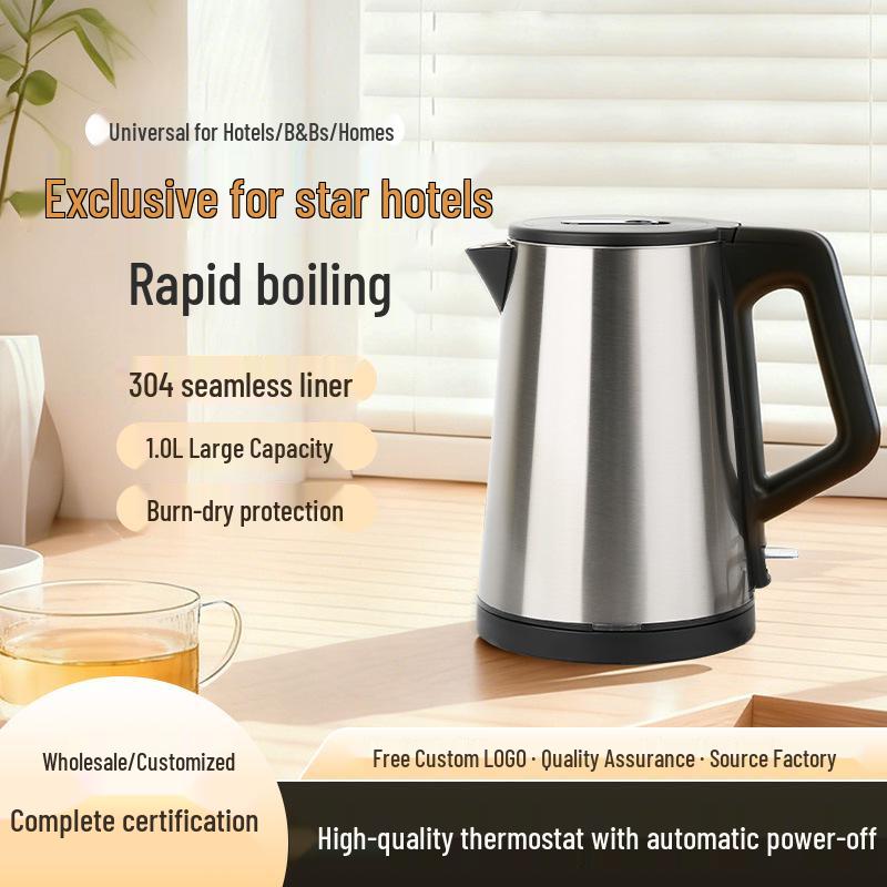 

304 Stainless Steel Electric Kettle - Anti-Scald, Compact for Office, Hotel, or Guest Room Use UK Plug