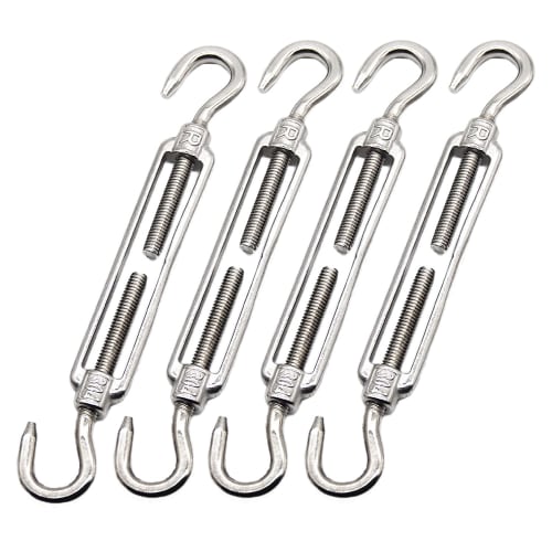 Mitoland Turnbuckles (Hook-to-Hook), Adjustable Tension for Wire Rope and Cable, Stainless Steel 304, Strong Wind Protection, Construction Materials,