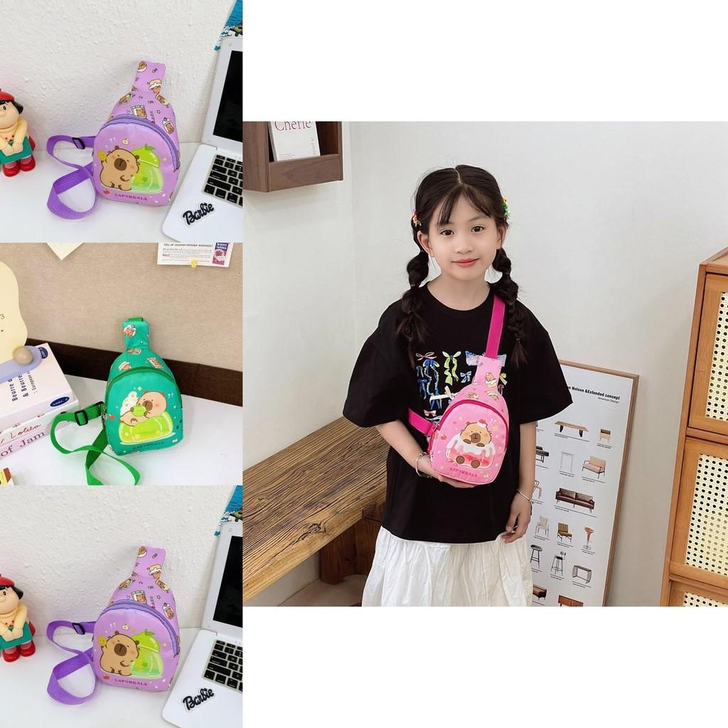 Cartoon Anime Children Crossbody Bag With Nylon Material And Capybara Pattern Prints For Kindergarten
