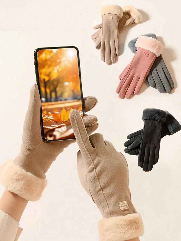 2Pcs Women's Autumn and Winter Warm Gloves Touchable Gloves Padded and Thickened Wind Chill Prevention Running Motorcycle Gloves