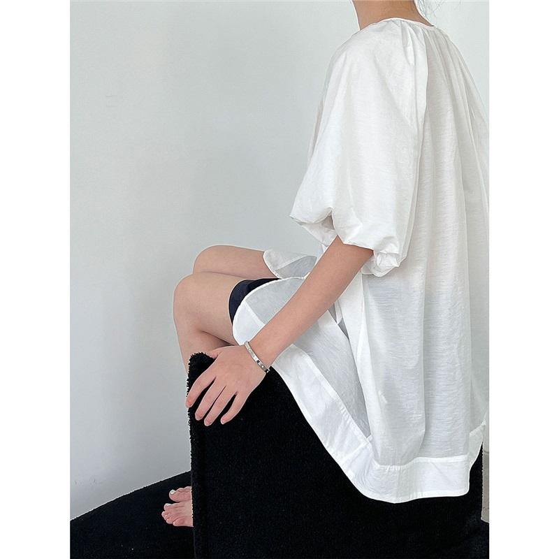 French V Neck Loose Puff Sleeve Shirt For Women Summer Reversible Cardigan Casual Top Loose Fit Blouse Comfortable Women's Shirt Stylish Top