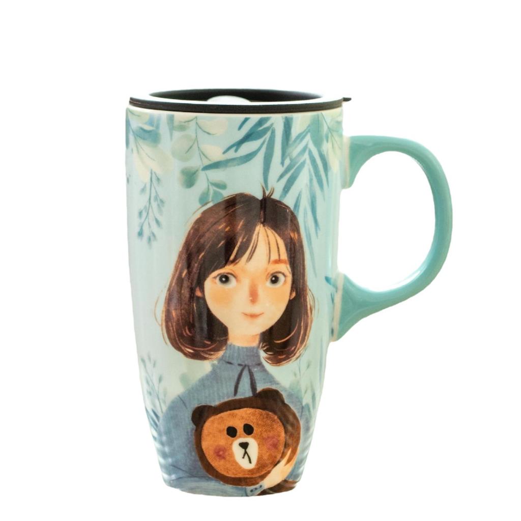 Small Fresh Large Capacity Ceramic Cup Cute Girl Mug with Lid High Value Home Coffee Cup Household Water Cup