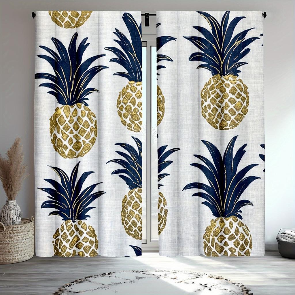 2pcs Pineapple Curtains, Rustic Tropical Fruits and Hawaii Summer Beach Design