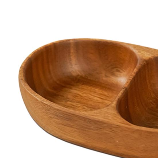 Solid Wood Snack Tray Fine Craftsmanship Smooth Surface Dual Grids Boat Shape Multi-Functional Organizer Wooden Serving Tray