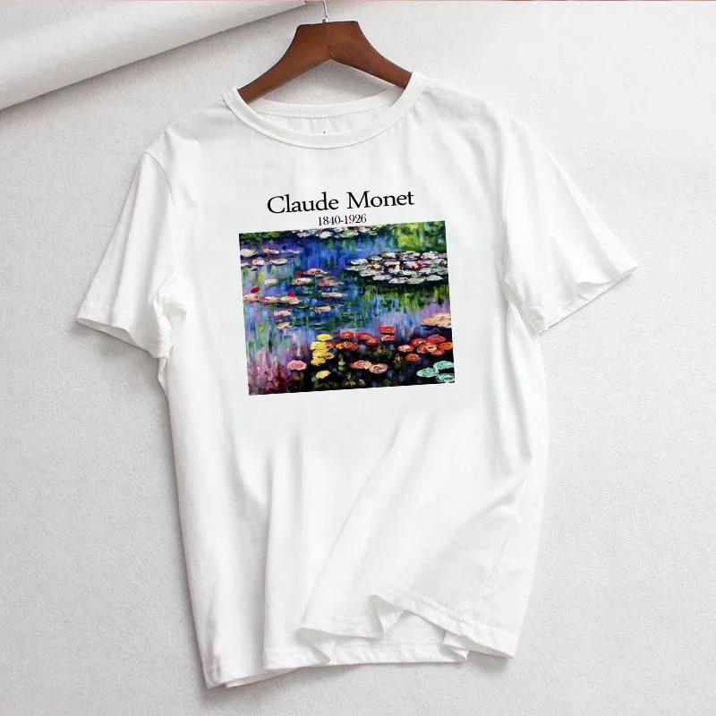Claude Monet New Summer Female Art Printed Unisexs Tshirt Short Sleeve Casual Letter Harajuku Ins Tops Tees Unisexs Clothing