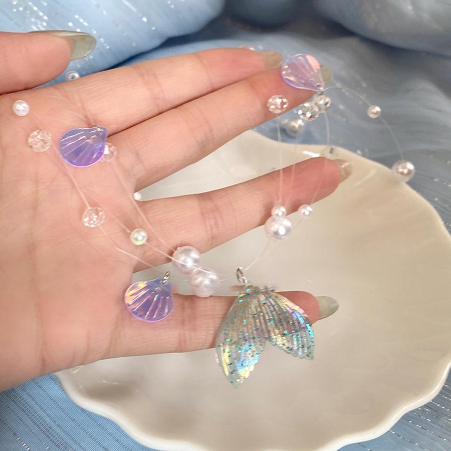 Pearl Glass Shell Fishtail Pendant Necklace Fashionable Exquisite Small Fresh Collarbone Chain Leisure Vacation Style Necklace Women