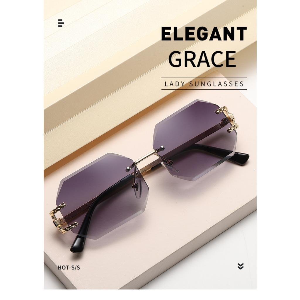 Unisex Metal Frameless Octagonal Sunglasses, Gradient Lenses With UV Protection For Daily And Outdoor Use