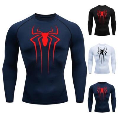 Bărbați Top de toamnă de primăvară Skinny Absorbție de transpirație Elastic Spider Print Manecă lungă Moale Respirabil Gât rotund Compresie Antrenament Antrenament Exercițiu