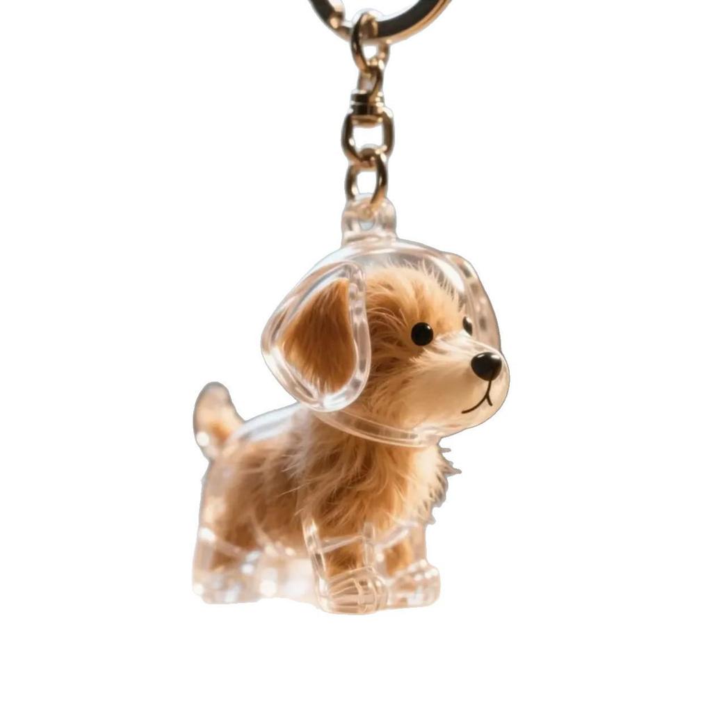 Cute Transparent Puppy Hair Storage Pendant Keychain - Creative Bag and Backpack Ornament